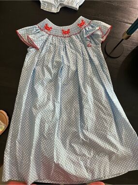 Edgehill Collection Light Blue Floral Nightgown with Red Embroidered Trim